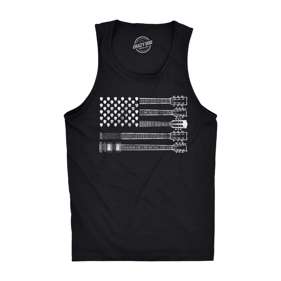 Funny Black Guitar Flag Mens Tank Top Nerdy Fourth Of July Music Tee