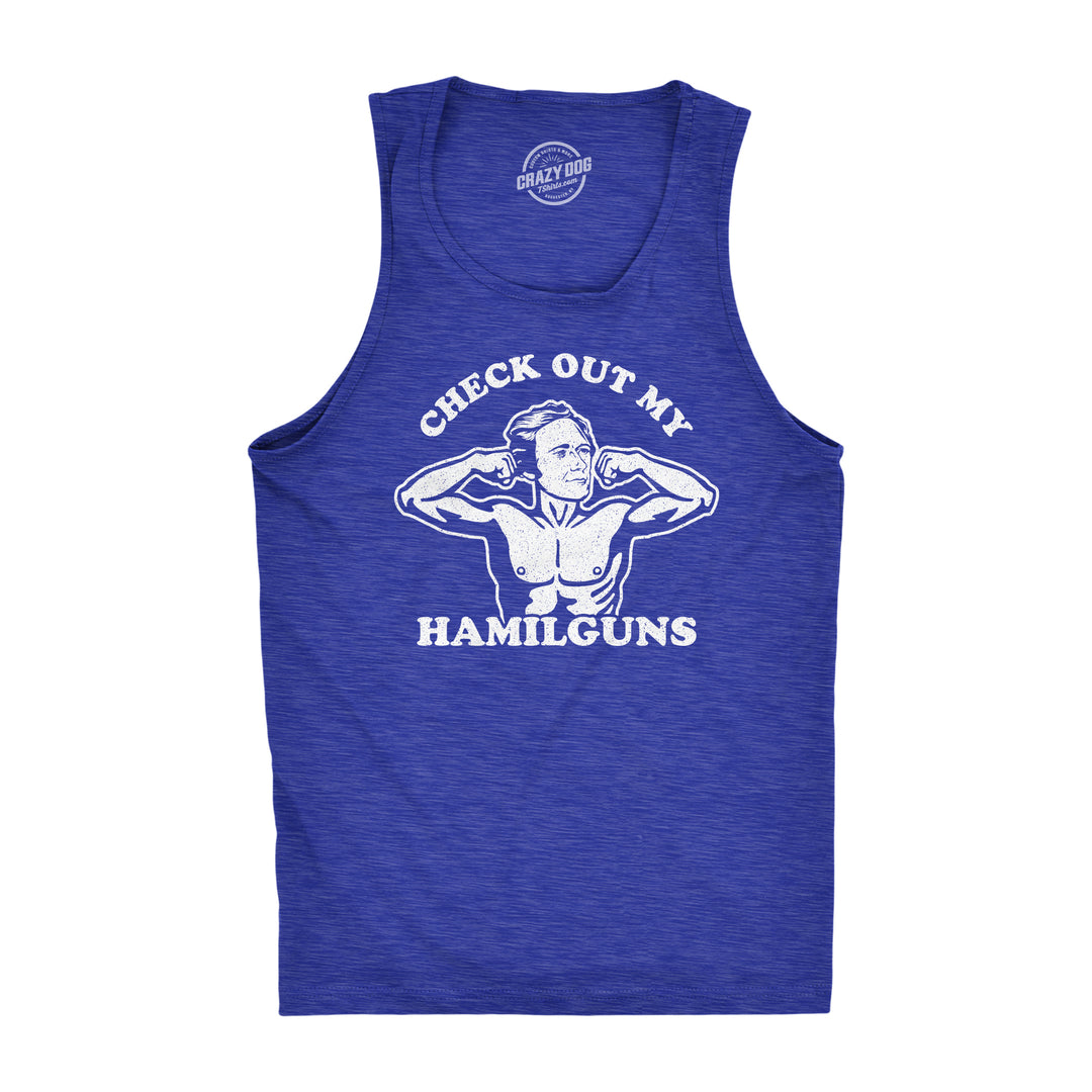 Funny Heather Royal Check Out My Hamilguns Mens Tank Top Nerdy Fourth of July Fitness Tee