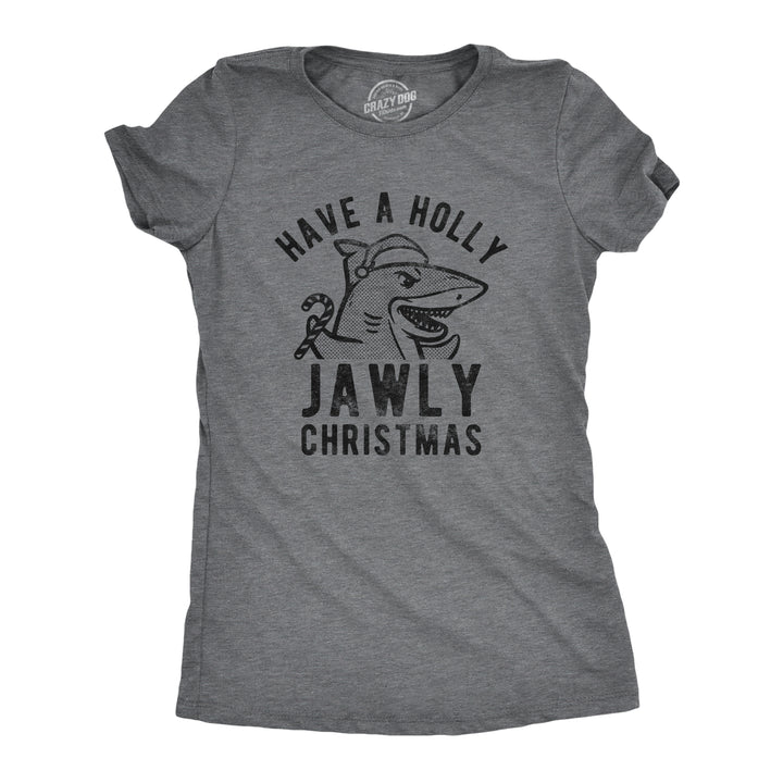 Funny Dark Heather Grey Have A Holly Jawly Christmas Womens T Shirt Nerdy Halloween Shark Week Tee