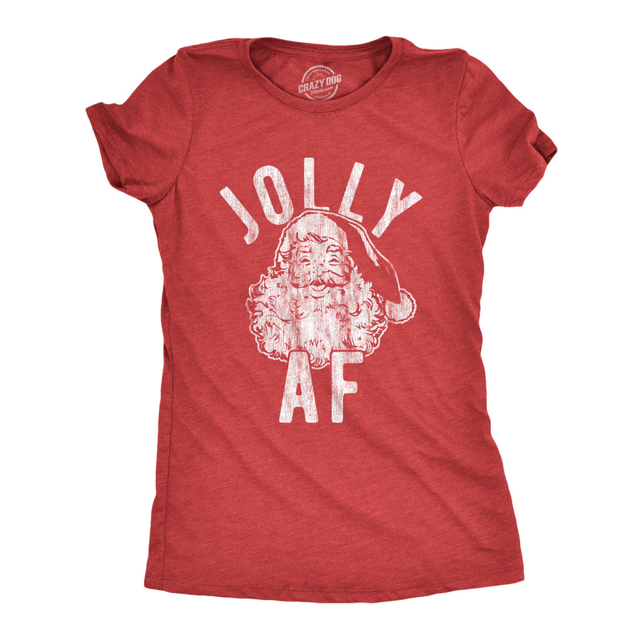 Funny Heather Red Jolly AF Womens T Shirt Nerdy Christmas Tee