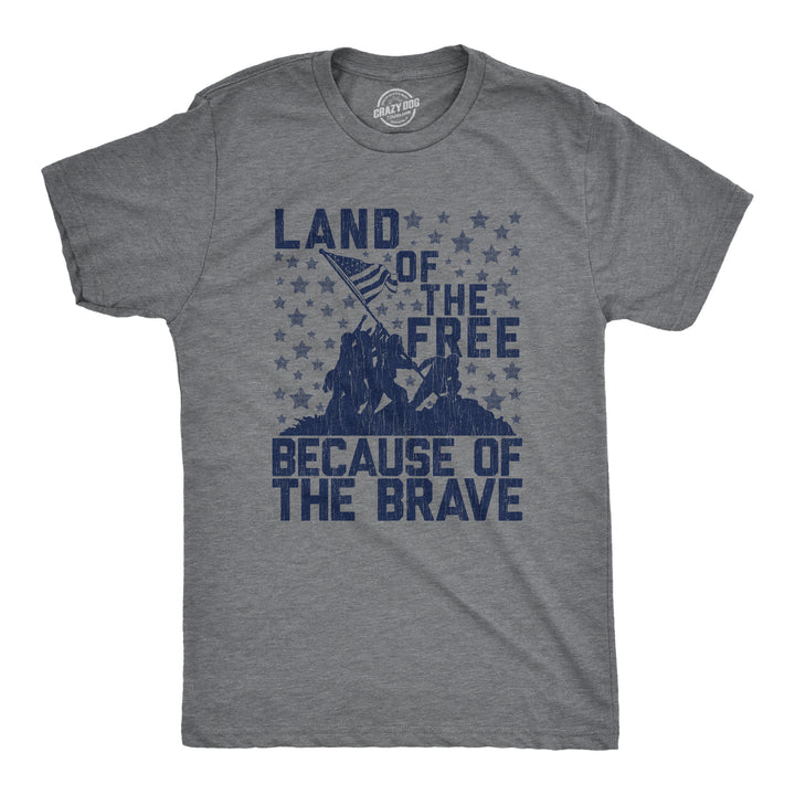 Funny Dark Heather Grey Land Of The Free Because Of The Brave Mens T Shirt Nerdy Fourth of July Tee