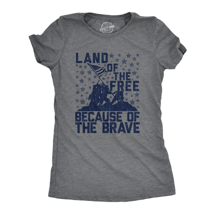 Funny Dark Heather Grey Land Of The Free Because Of The Brave Womens T Shirt Nerdy Fourth of July Tee