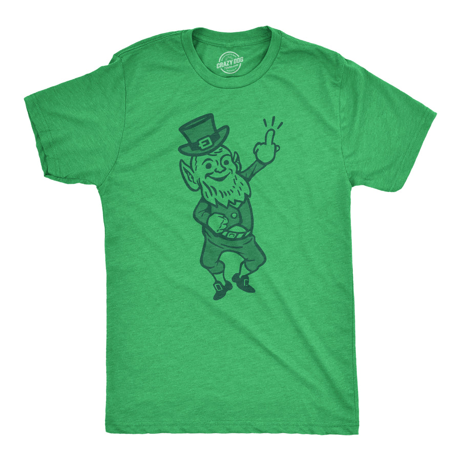 Funny Heather Green Leprechaun Middle Finger Mens T Shirt Nerdy Saint Patrick's Day Tee