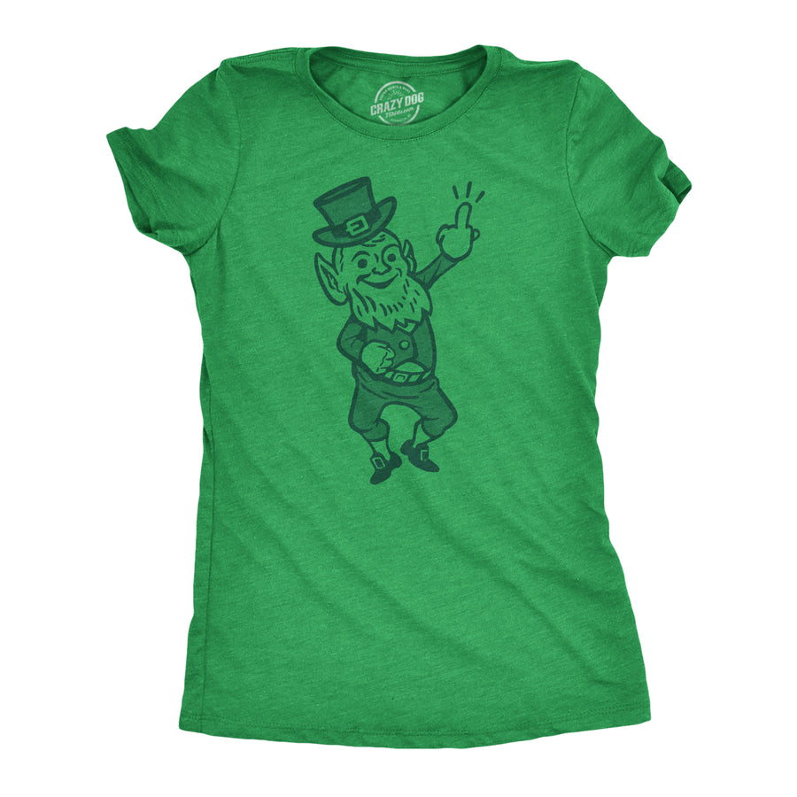 Funny Heather Green Leprechaun Middle Finger Womens T Shirt Nerdy Saint Patrick's Day Tee