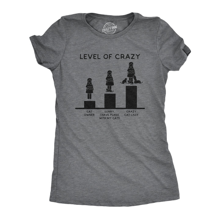 Funny Dark Heather Grey Level Of Crazy: Crazy Cat Lady Womens T Shirt Nerdy Cat Tee