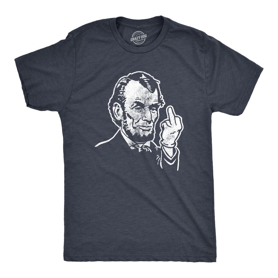 Funny Heather Navy Abe Lincoln Middle Finger Mens T Shirt Nerdy Fourth of July Tee