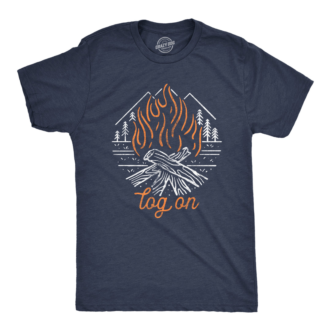 Funny Heather Navy - Log On Log On Mens T Shirt Nerdy Camping Internet Tee