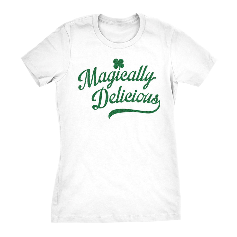 Funny White - Magically Delicious Magically Delicious White Shirt Glitter Ink Womens T Shirt Nerdy Saint Patrick's Day Tee