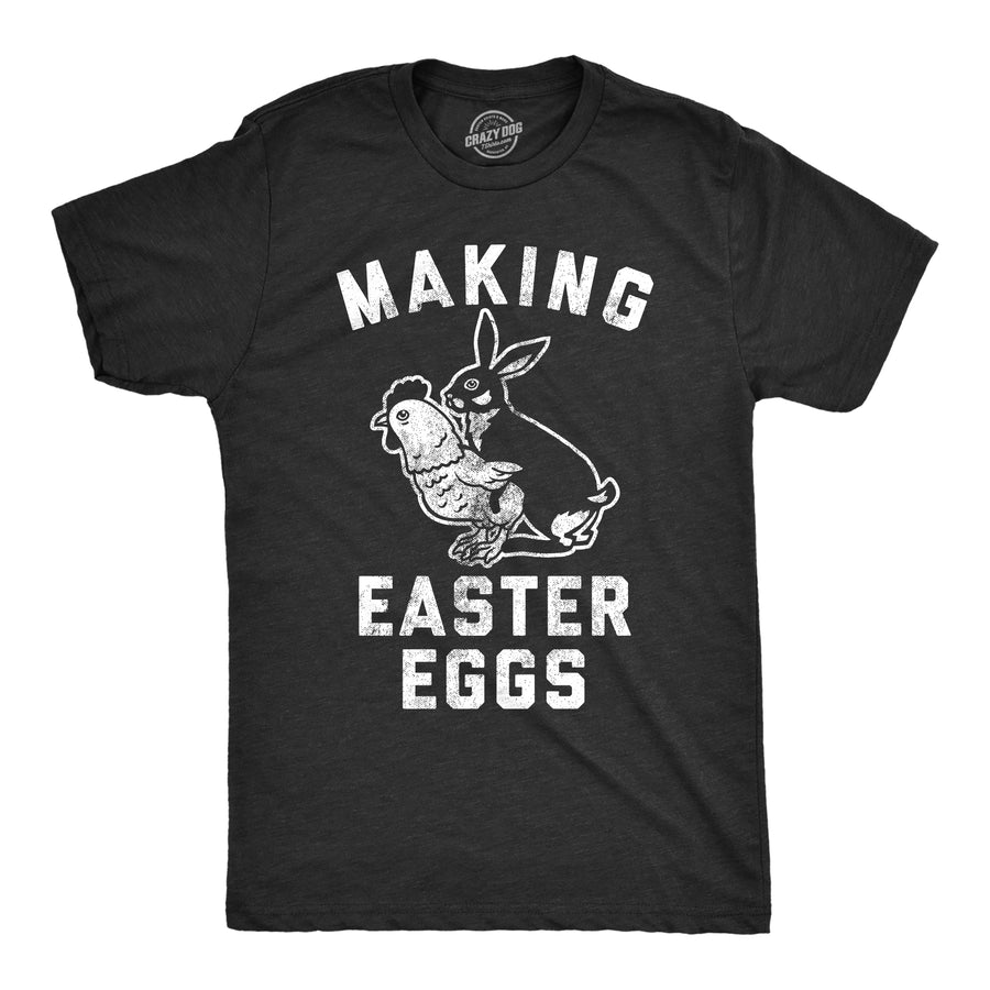 Funny Heather Black Making Easter Eggs Mens T Shirt Nerdy Easter Sex Tee