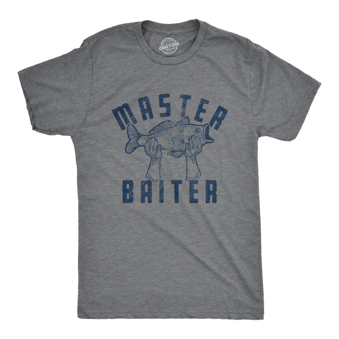 Funny Dark Heather Grey Master Baiter Fish Mens T Shirt Nerdy fishing sex Tee