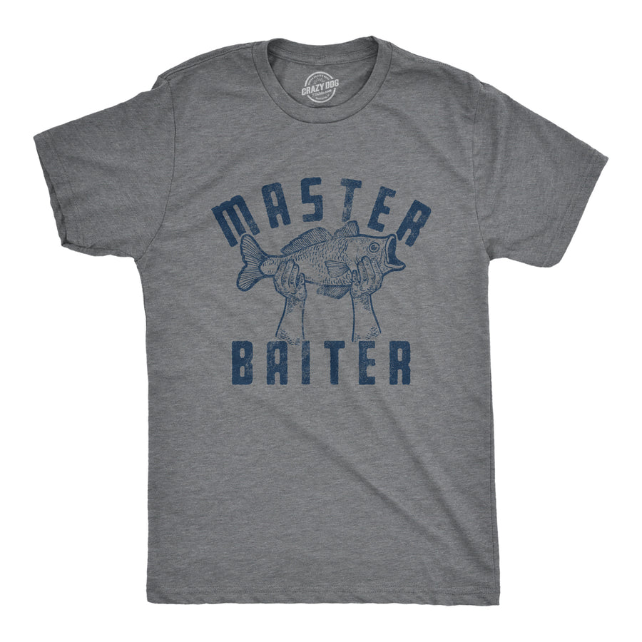 Funny Dark Heather Grey Master Baiter Fish Mens T Shirt Nerdy fishing sex Tee