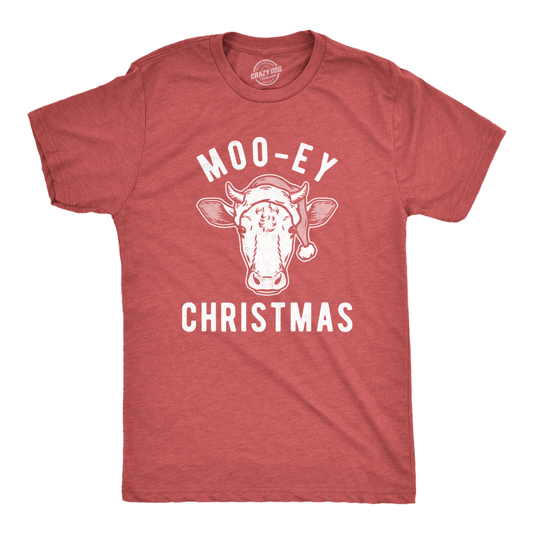 Funny Heather Red Moo-ey Christmas Mens T Shirt Nerdy Christmas Animal Tee