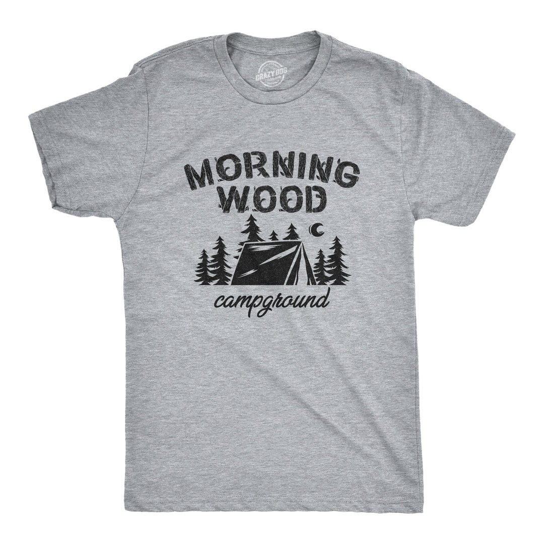 Funny Light Heather Grey Morningwood Campground Mens T Shirt Nerdy Camping Sex Tee