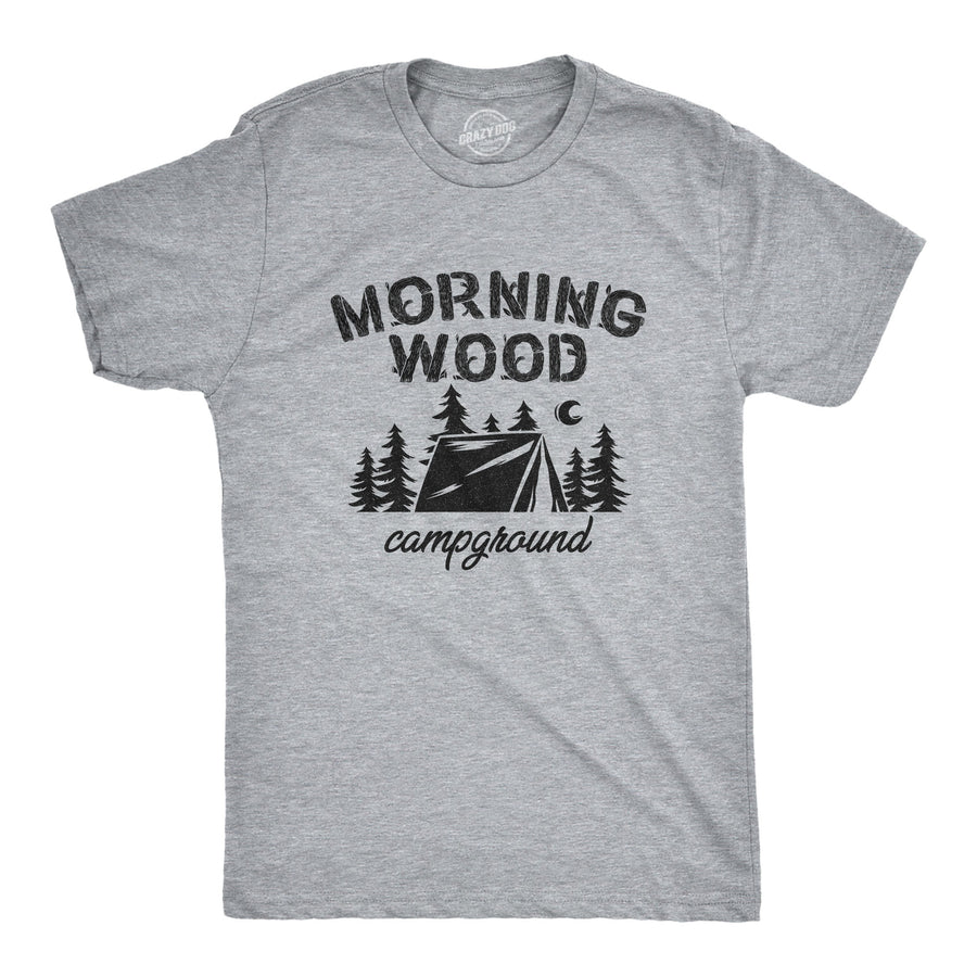 Funny Light Heather Grey Morningwood Campground Mens T Shirt Nerdy Camping Sex Tee