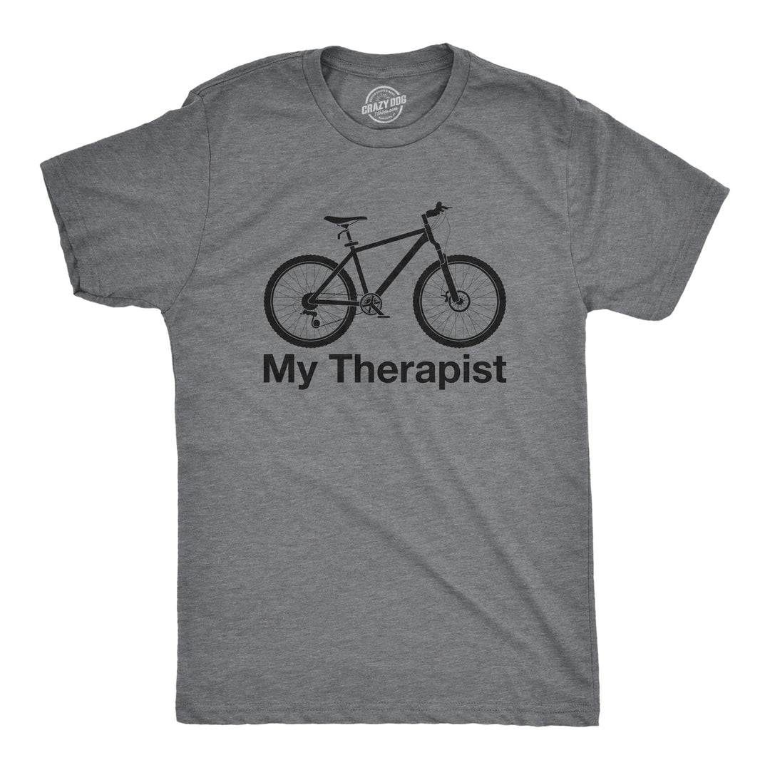 Funny Dark Heather Grey My Therapist Bicycle Mens T Shirt Nerdy Fitness Tee