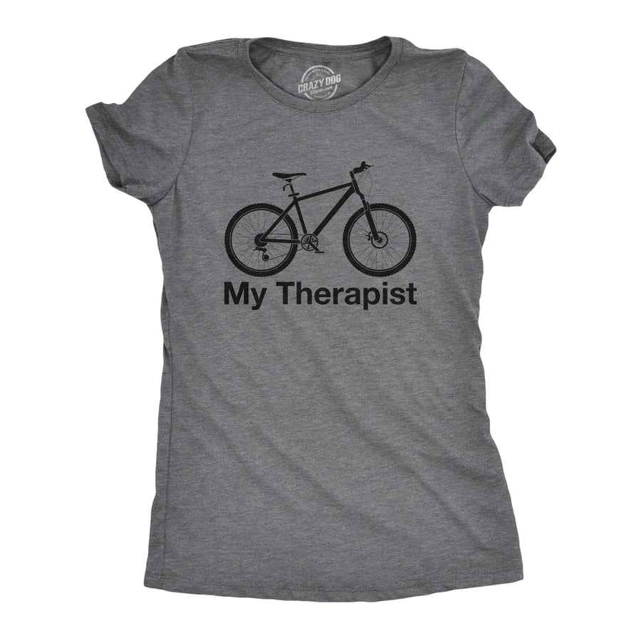 Funny Dark Heather Grey My Therapist Bicycle Womens T Shirt Nerdy Fitness Tee