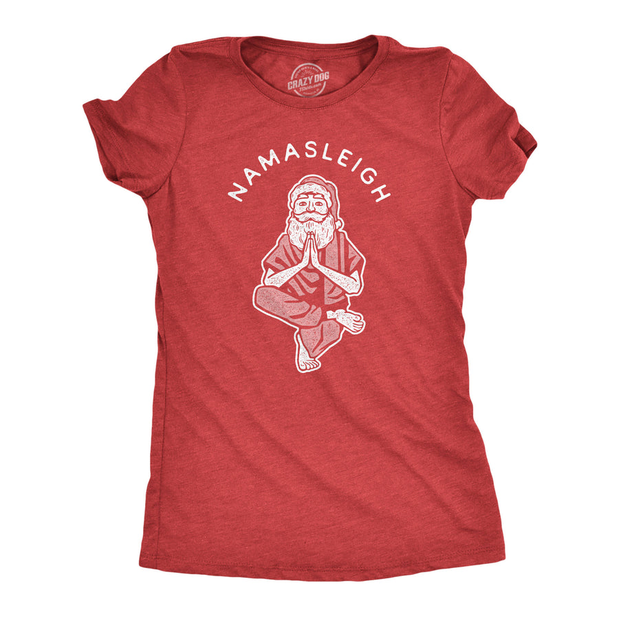 Funny Heather Red Namasleigh Womens T Shirt Nerdy Christmas Fitness Tee