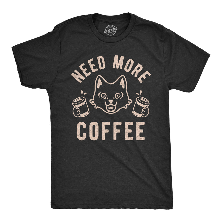 Funny Heather Black Need More Coffee Mens T Shirt Nerdy Coffee Cat Tee