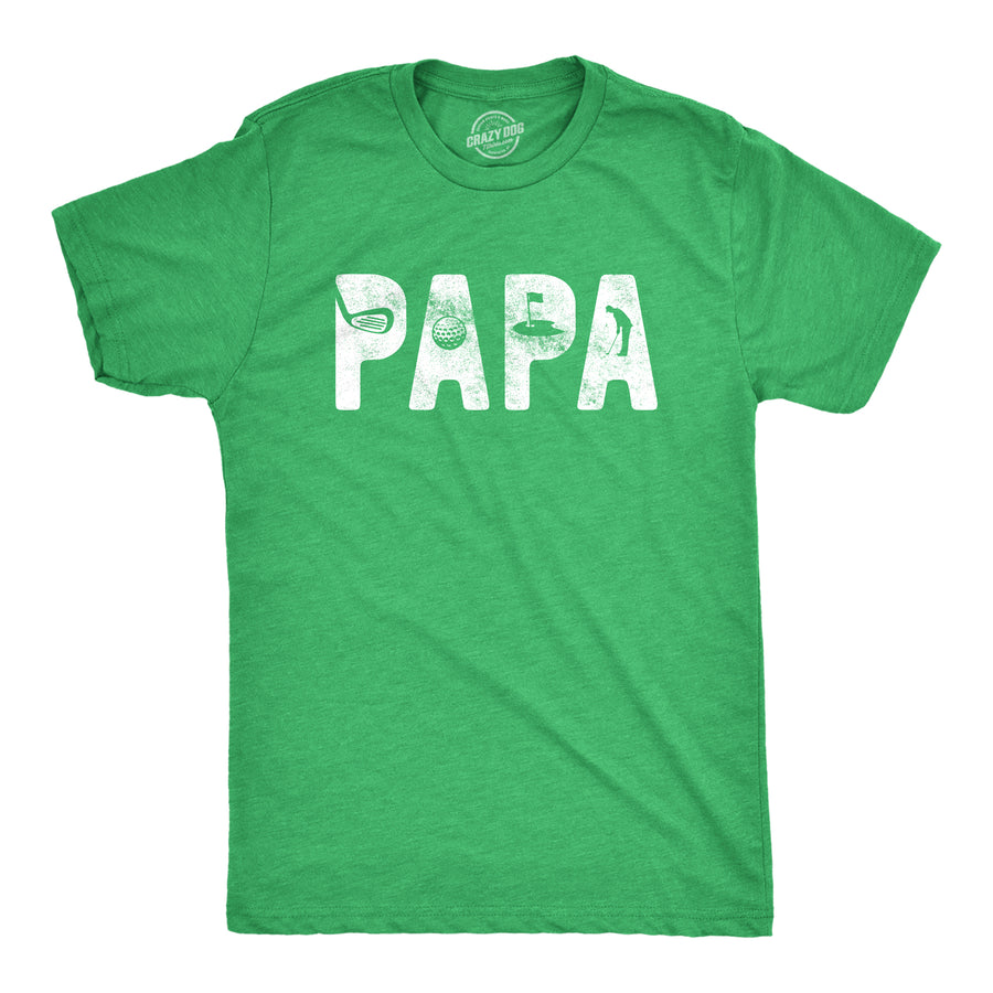 Funny Heather Green Papa Golf Mens T Shirt Nerdy Father's Day Golf Tee