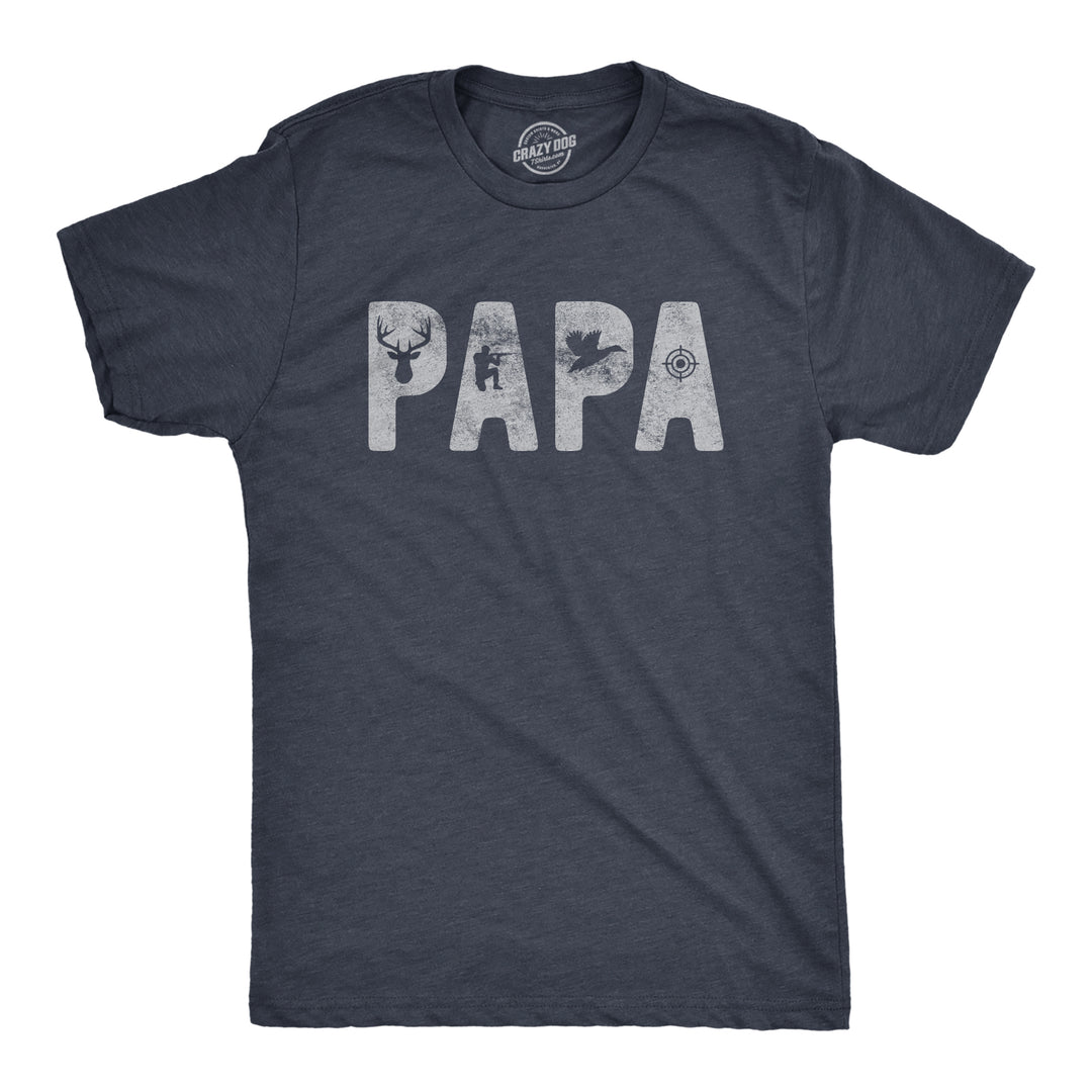 Funny Heather Navy Papa Hunting Mens T Shirt Nerdy Father's Day Hunting Tee