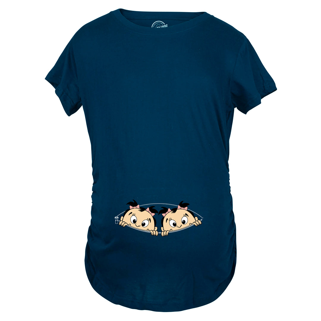 Peeking Twin Girls Maternity T Shirt