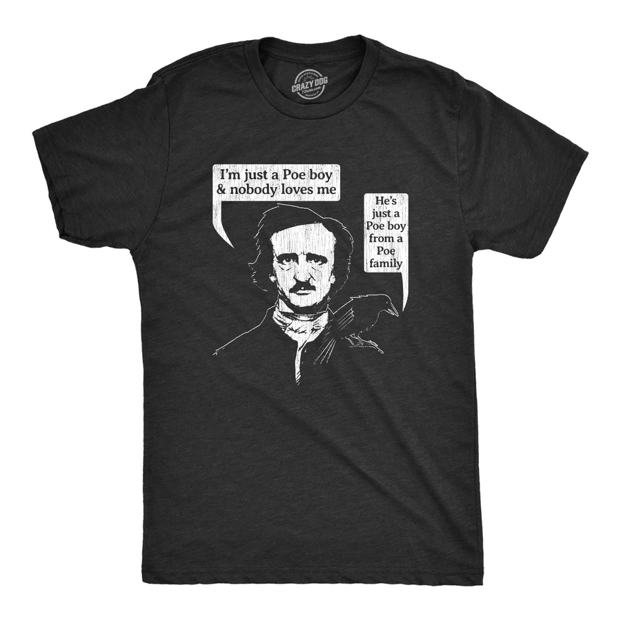 Funny Heather Black Poe Boy Mens T Shirt Nerdy Nerdy Music Tee