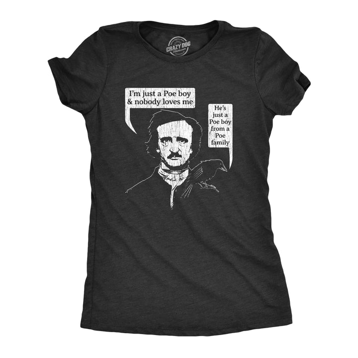 Funny Heather Black Poe Boy Womens T Shirt Nerdy Nerdy Music Tee