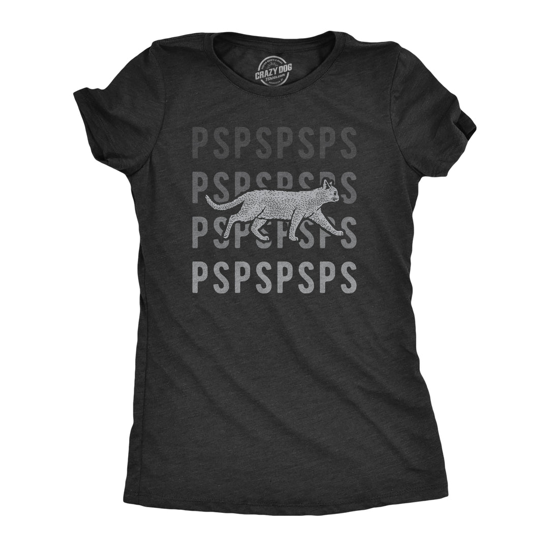 Funny Heather Black Pspspsps Womens T Shirt Nerdy Cat Tee