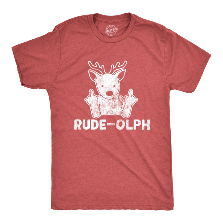 Funny Heather Red Rude-olph Mens T Shirt Nerdy Christmas Tee