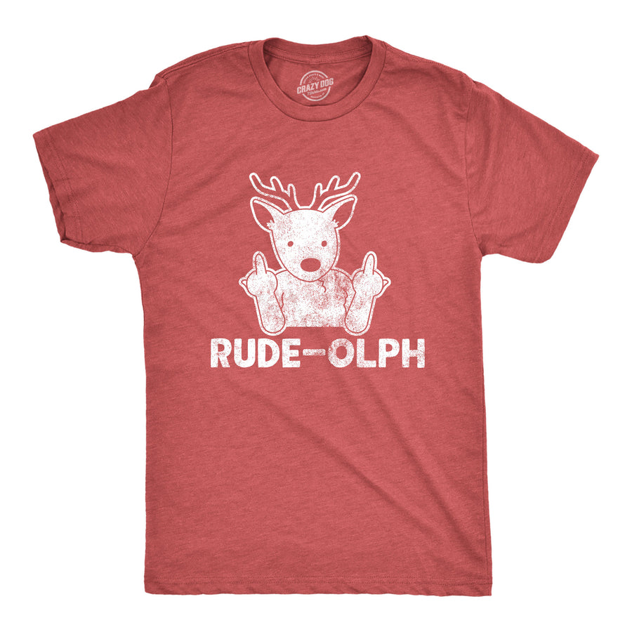 Funny Heather Red Rude-olph Mens T Shirt Nerdy Christmas Tee