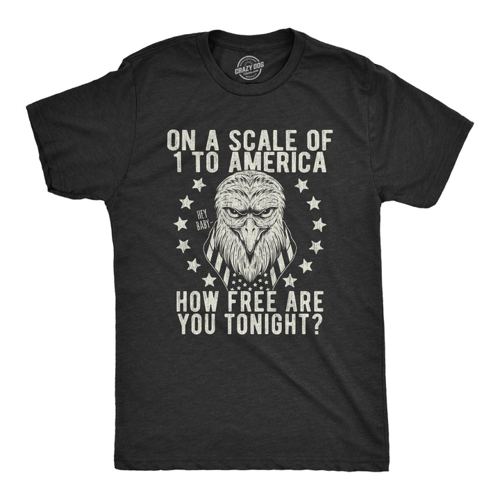 Funny Heather Black On A Scale Of 1 To America How Free Are You Mens T Shirt Nerdy Fourth of July Tee