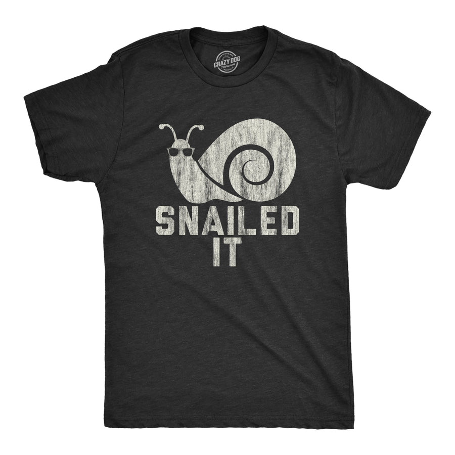 Funny Heather Black Snailed It Mens T Shirt Nerdy Sarcastic Animal Tee