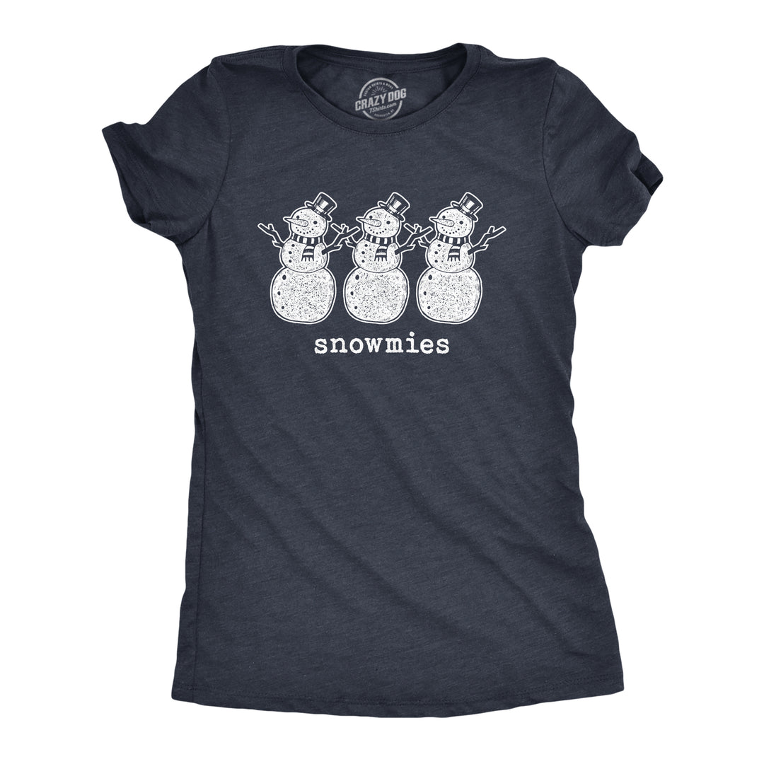 Funny Heather Navy Snowmies Womens T Shirt Nerdy Christmas Tee