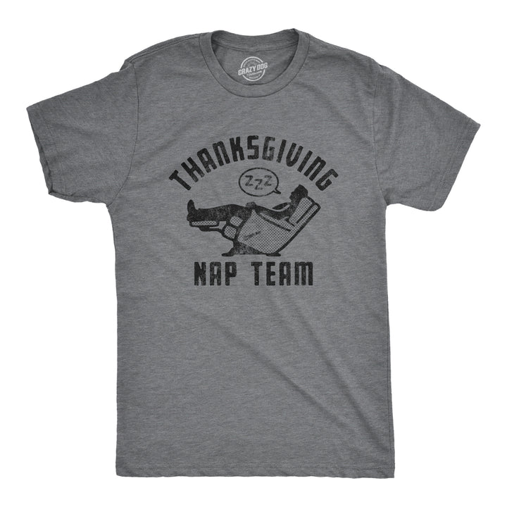 Funny Dark Heather Grey Thanksgiving Nap Team Mens T Shirt Nerdy Thanksgiving Tee