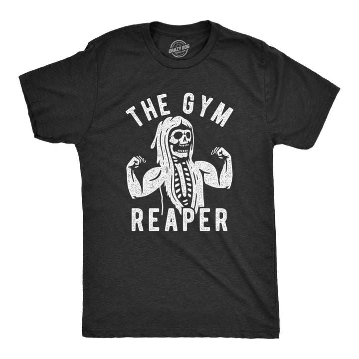 Funny Heather Black The Gym Reaper Mens T Shirt Nerdy Halloween Fitness Tee