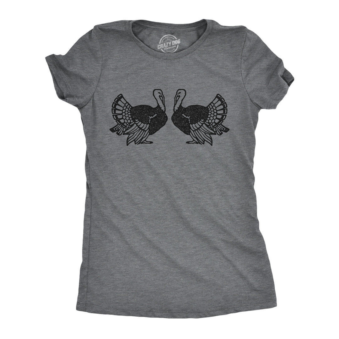 Funny Dark Heather Grey Turkey Breasts Womens T Shirt Nerdy Thanksgiving Sex Tee