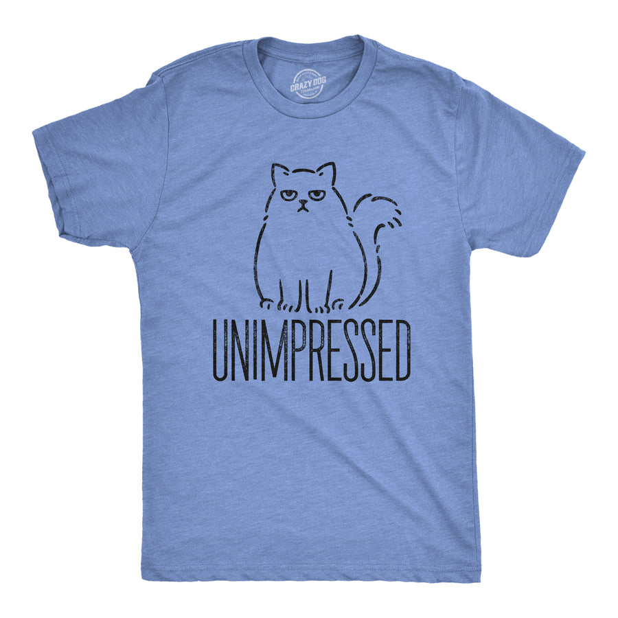 Funny Heather Light Blue Unimpressed Mens T Shirt Nerdy Cat Tee