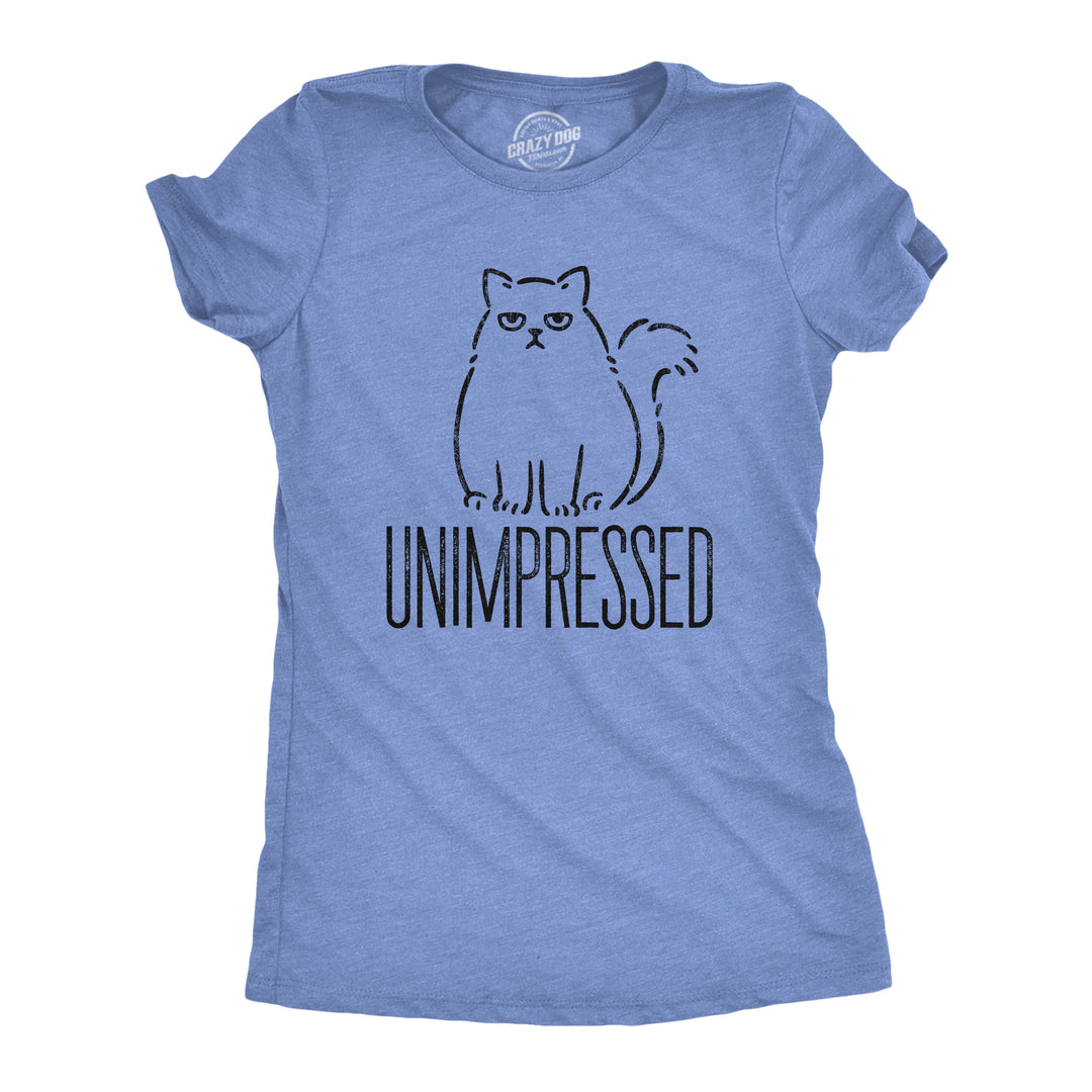 Funny Heather Light Blue Unimpressed Womens T Shirt Nerdy Cat Tee