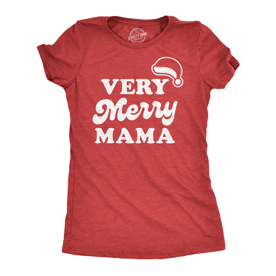 Funny Heather Red Very Merry Mama Womens T Shirt Nerdy Christmas Tee