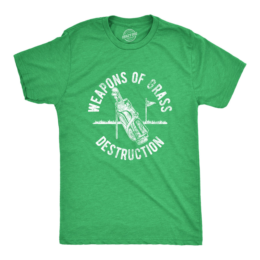 Funny Heather Green Weapons Of Grass Destruction Mens T Shirt Nerdy Golf Tee