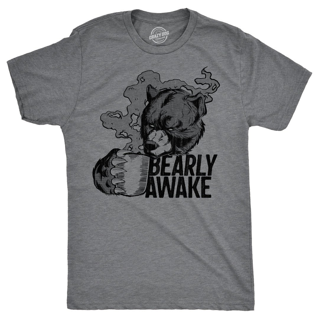 Funny Dark Heather Grey - Bearly Awake Bearly Awake Mens T Shirt Nerdy animal Coffee sarcastic Tee