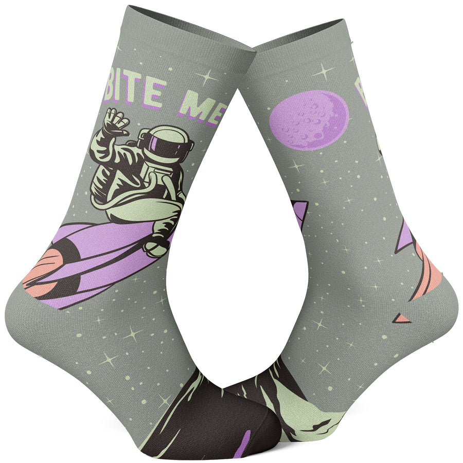 Funny Grey Women's Bite Me Sock Nerdy Space retro Tee