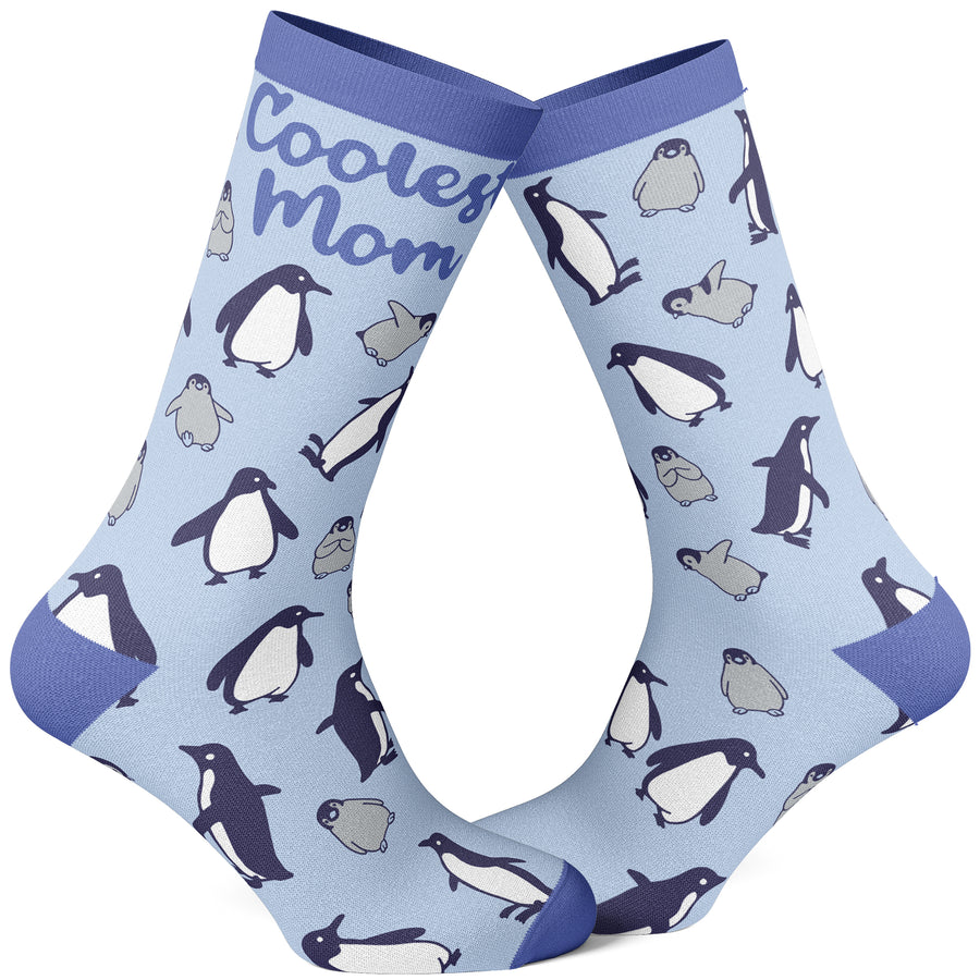 Funny Blue Women's Coolest Mom Penguins Sock Nerdy Mother's Day Animal Tee