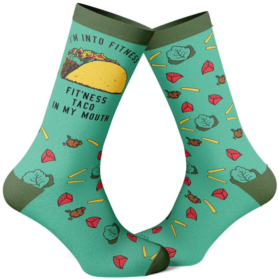 Funny Green Womens Fitness Taco In My Mouth Sock Nerdy Cinco De Mayo Fitness Food Tee