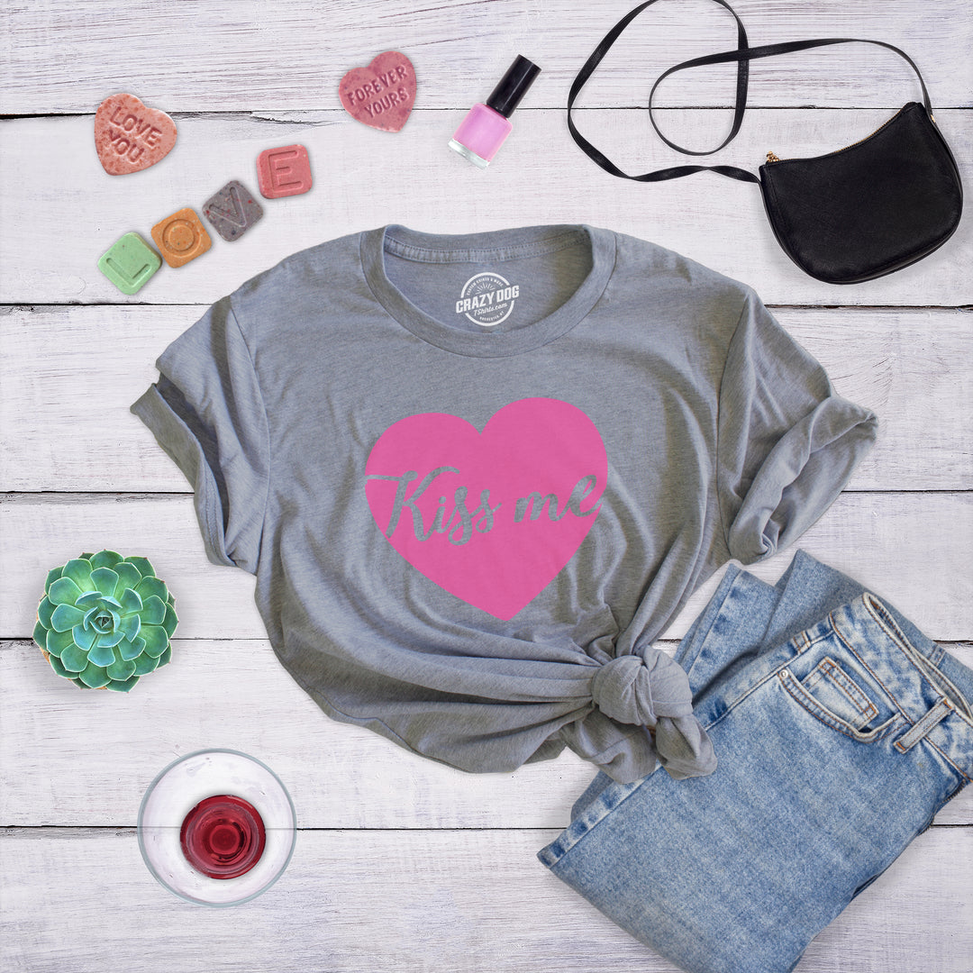 Kiss Me Script Heart Women's T Shirt