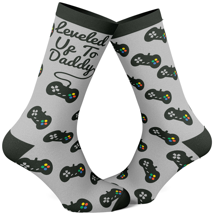 Funny Grey - LEVELED Leveled Up To Daddy Sock Nerdy Father's Day Video Games Tee