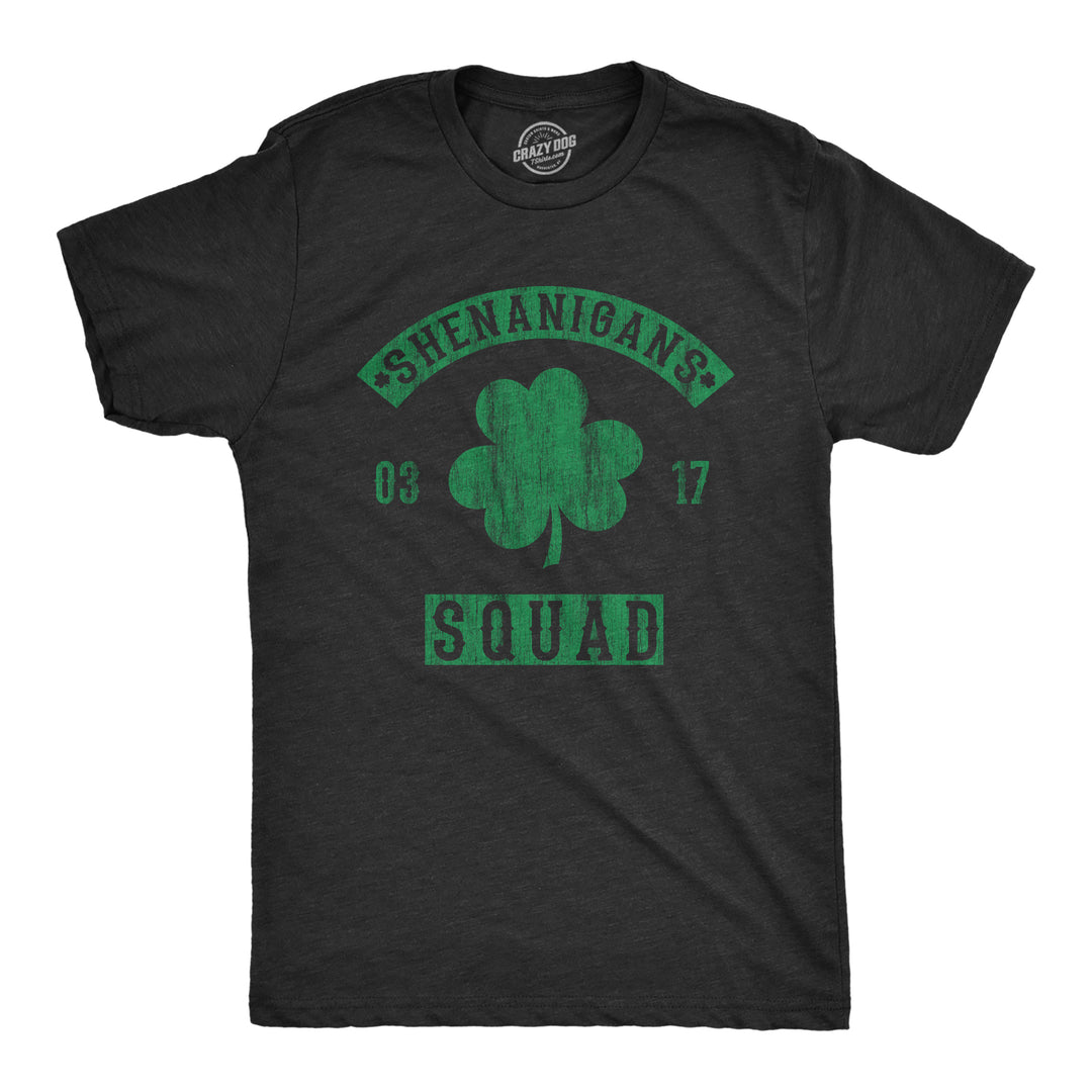 Funny Heather Black Shenanigans Squad Mens T Shirt Nerdy Saint Patrick's Day Drinking Tee