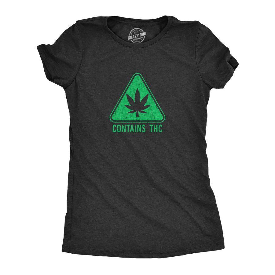 Funny Heather Black - THC Contains THC Womens T Shirt Nerdy 420 Tee