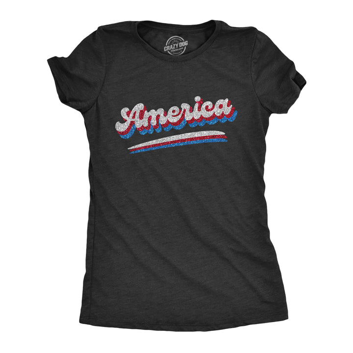 Funny Heather Black America Retro Glitter Womens T Shirt Nerdy Fourth of July retro Tee