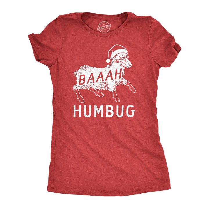 Funny Heather Red - HUMBUG Baaah Humbug Womens T Shirt Nerdy Christmas Tee